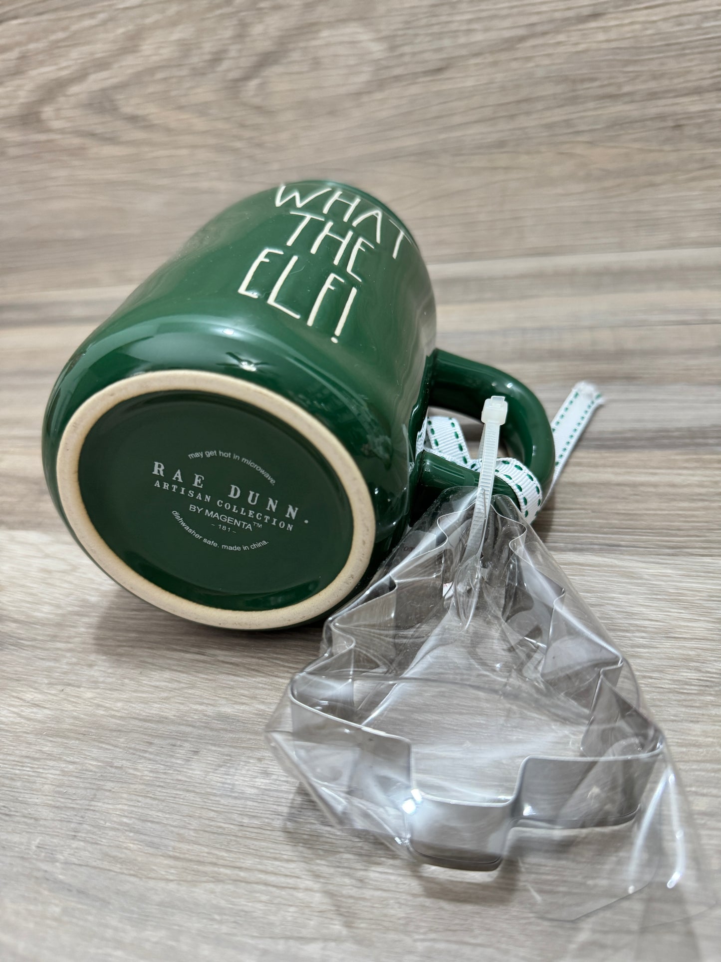 Rae Dunn What The Elf! Mason Jar Style Mug with Cookie Cutter.