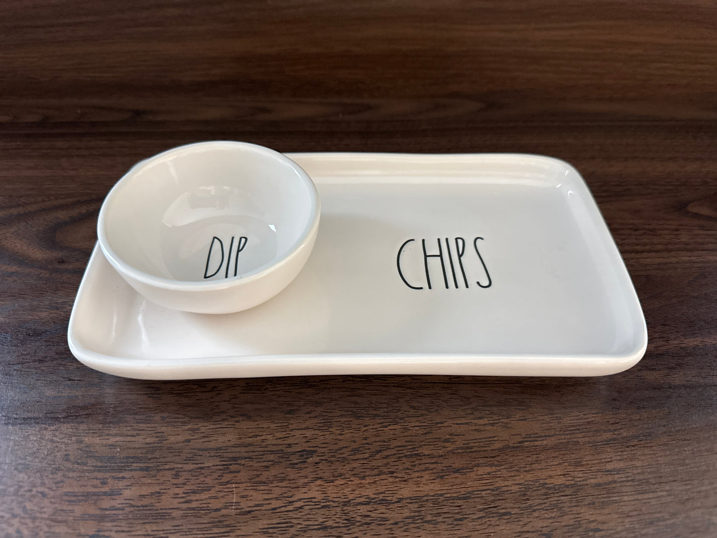 Rae Dunn Dip and Chips Plate with Built-in Dip Cup
