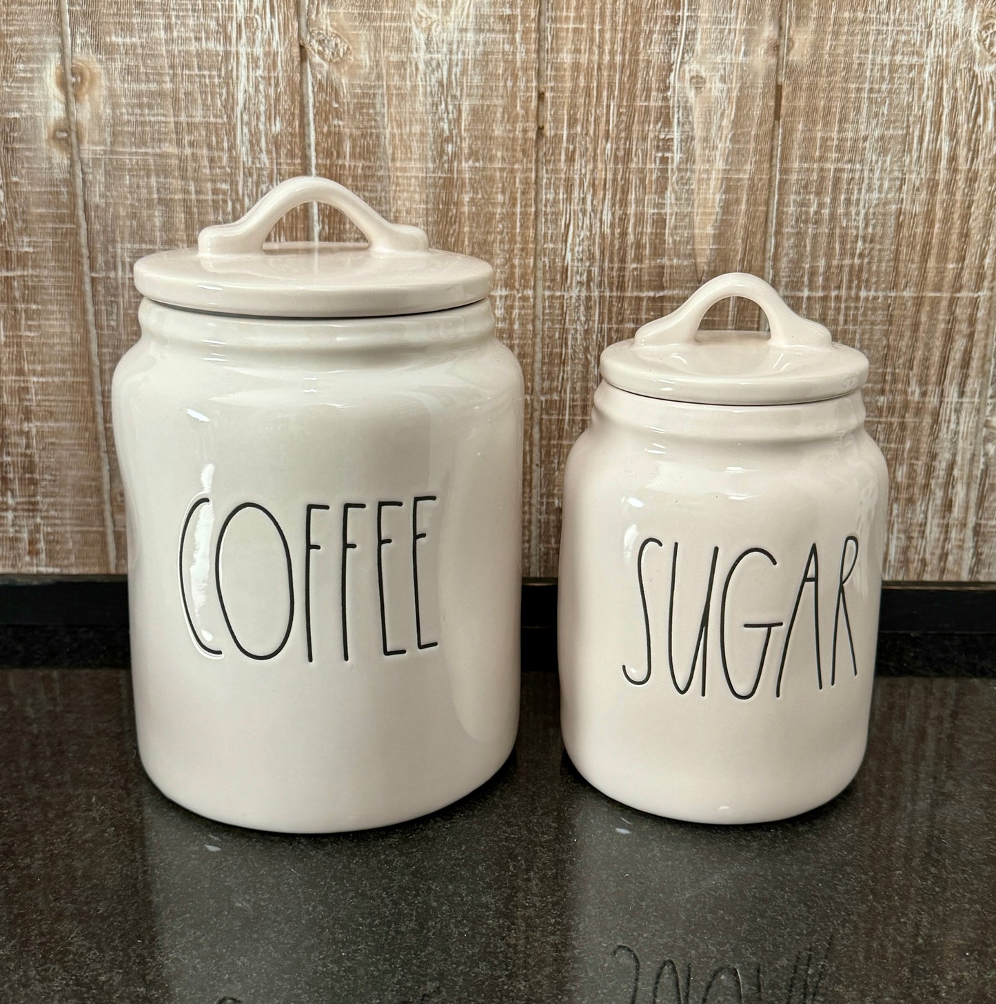 Rae Dunn Coffee and Sugar Flat Lid Canister Set