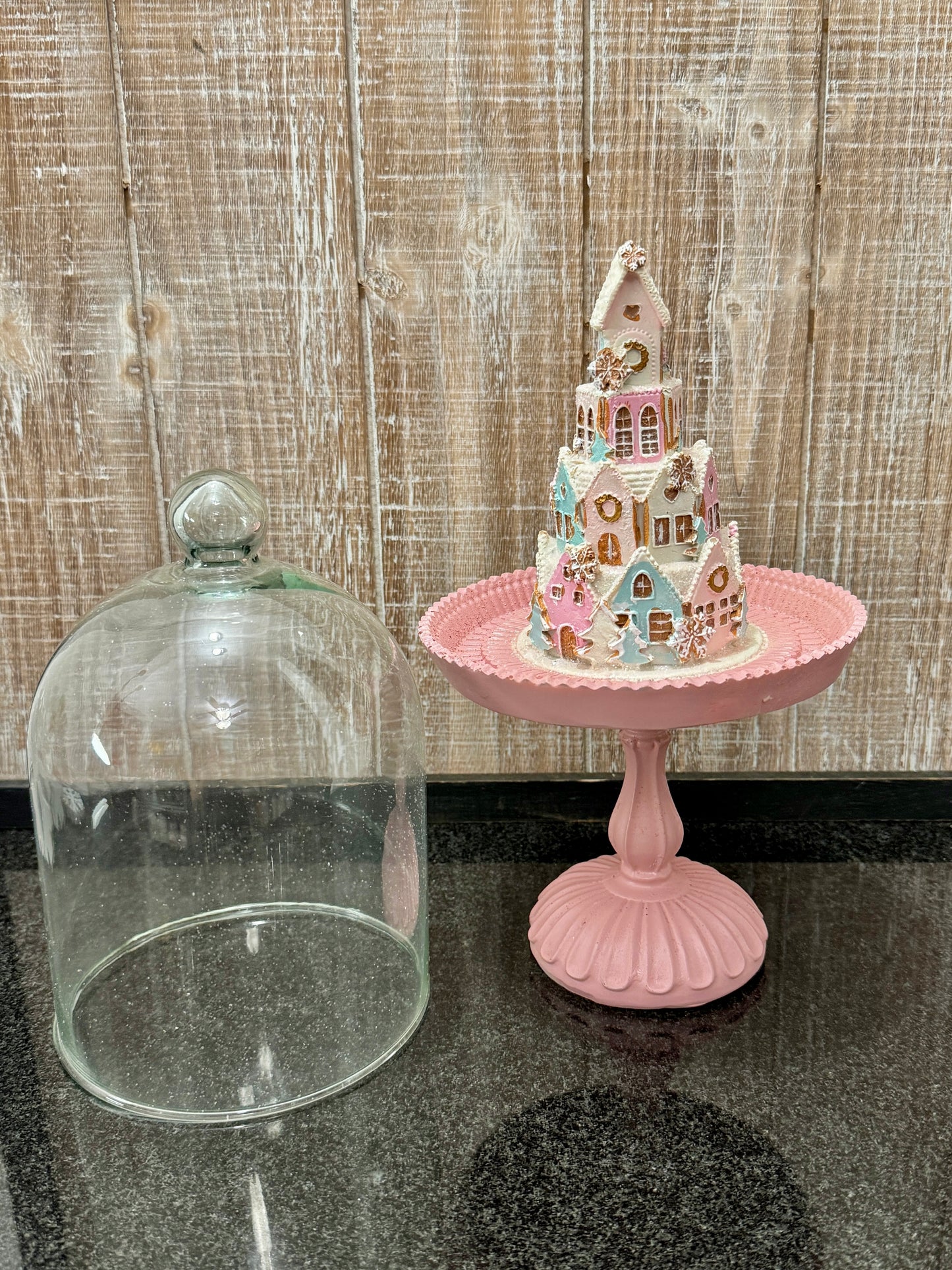 Gingerbread House in a Cloche Stand *Handpainted (Read Description)