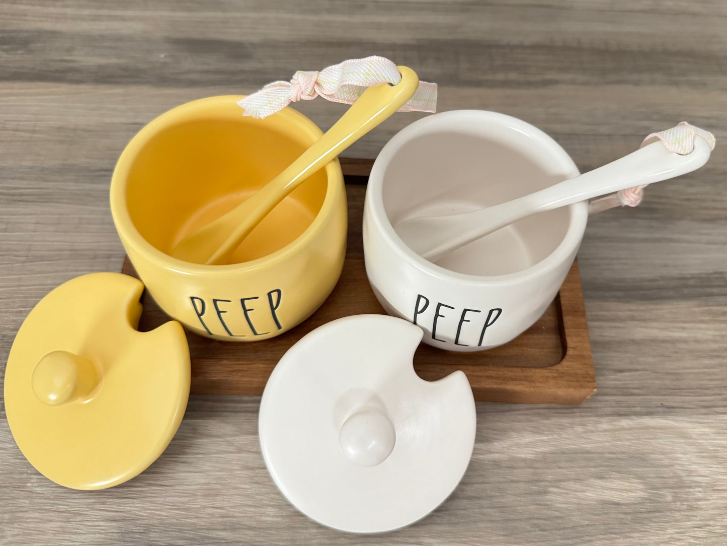 Rae Dunn Peep Peep Jar with Spoons and Tray