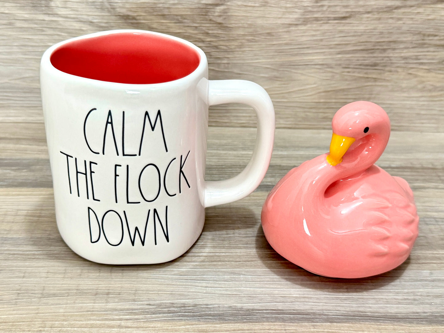 Rae Dunn Calm The Flock Down Mug with Topper