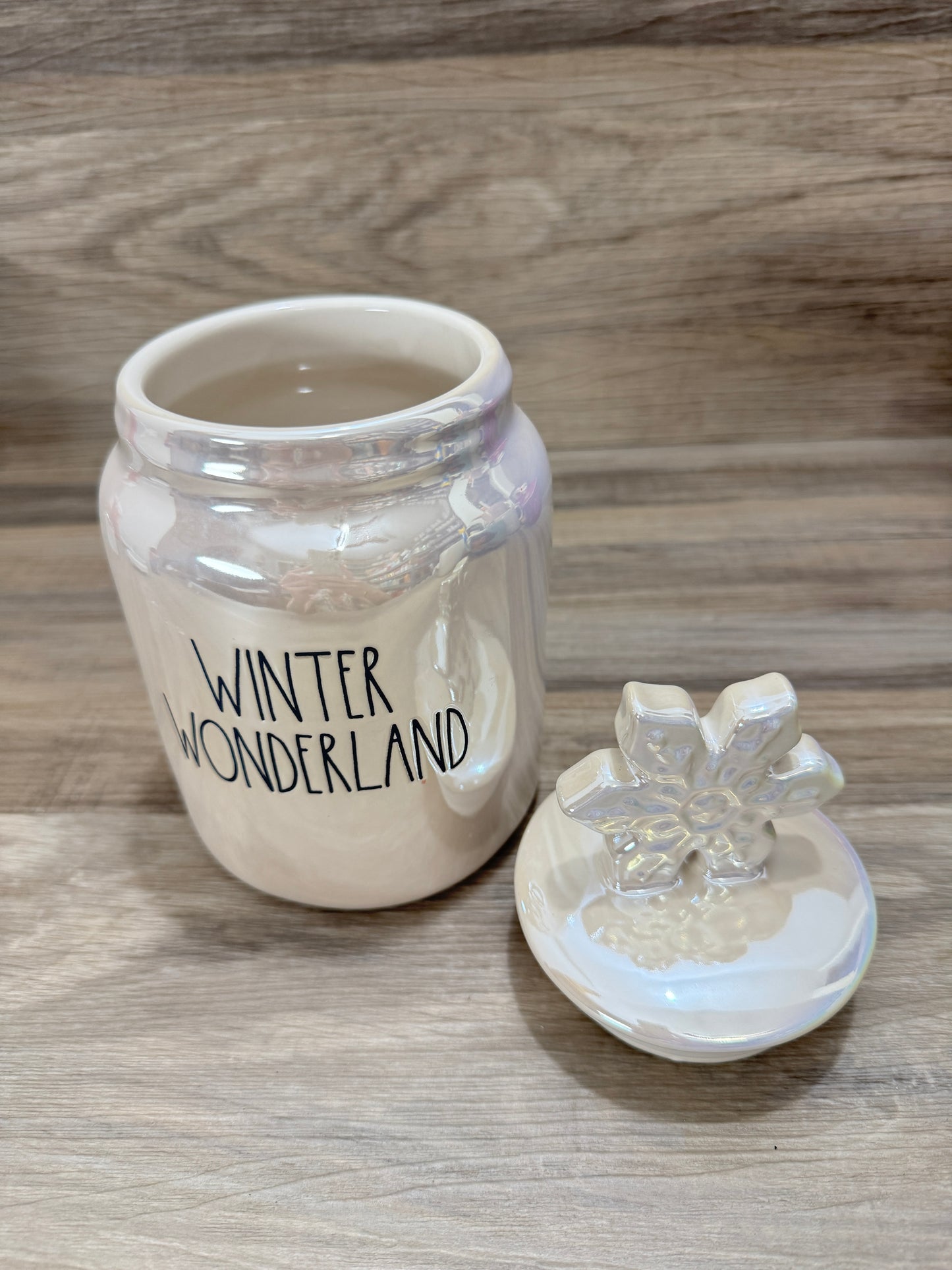 Rae Dunn Winter Wonderland Iridescent Canister With Snowflake Lid