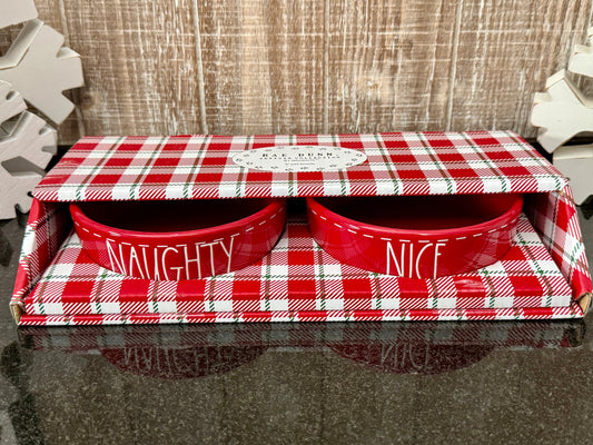 Rae Dunn Naughty Nice 4” Pet Bowls Set