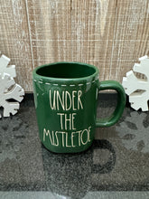 Load image into Gallery viewer, Rae Dunn Under The Mistletoe Green Mug with Printed Stitches
