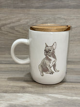 Load image into Gallery viewer, Rae Dunn Pawfee Break Watercolor Frenchie Mug With Lid/ Coaster
