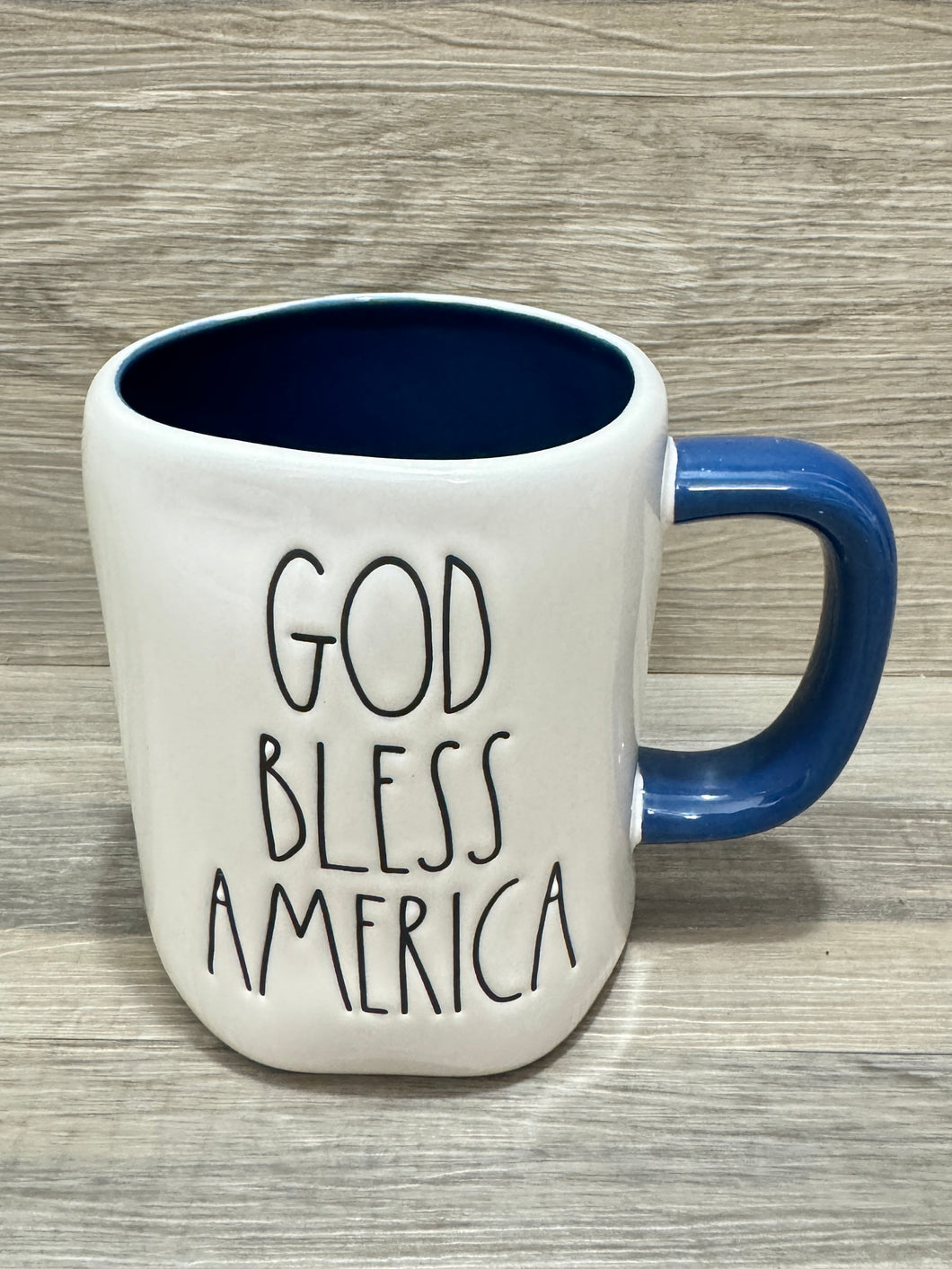 Rae Dunn God Bless America Blue Handle Mug