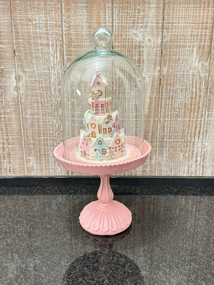 Gingerbread House in a Cloche Stand *Handpainted (Read Description)