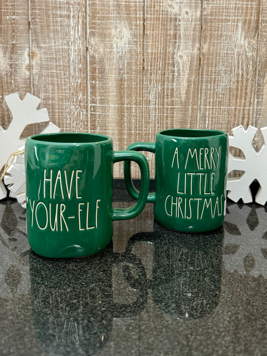 Rae Dunn Have Your-Elf a Merry Little Christmas Green Double Sided Mug