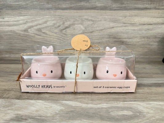 Set of 3 Woolly Heads Bunnies Egg Holders