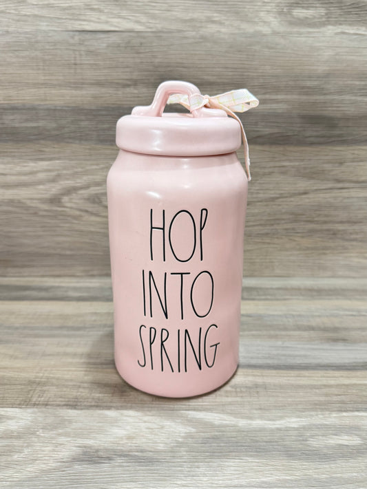 Rae Dunn Hop Into Spring Speckled Pink Canister