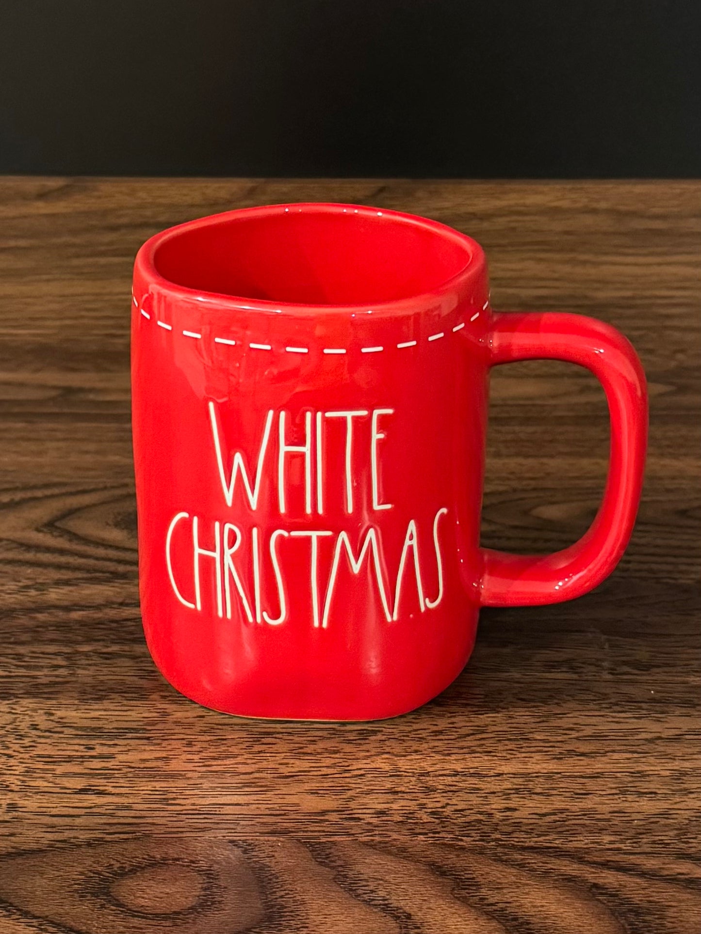 Rae Dunn White Christmas Mug with Printed Stitches