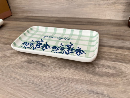Rae Dunn Gather Together Plaid Flower Plate